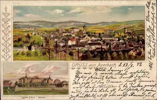 Künstler Litho Dutzauer, Auerbach im Vogtland, Landw. Schule, Seminar, Totalansicht