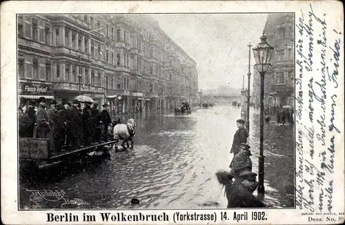 Ak Berlin Kreuzberg, Hochwasser 1902, Partie in der Yorckstraße
