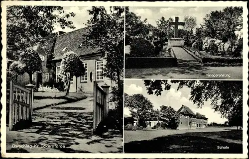Ak Owschlag in Schleswig Holstein, Kriegerehrung, Schule