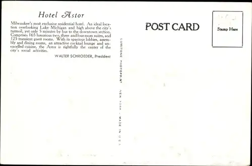 Ak Milwaukee Wisconsin USA, Hotel Astor