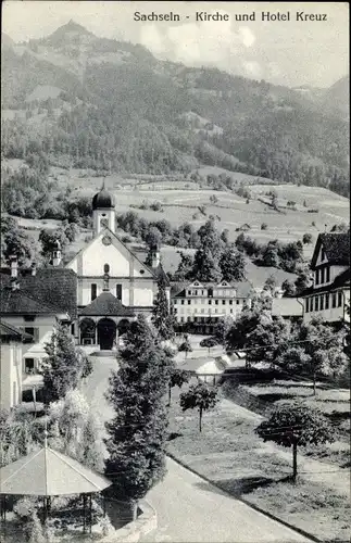 Ak Sachseln Kt. Obwalden, Kirche, Hotel Kreuz
