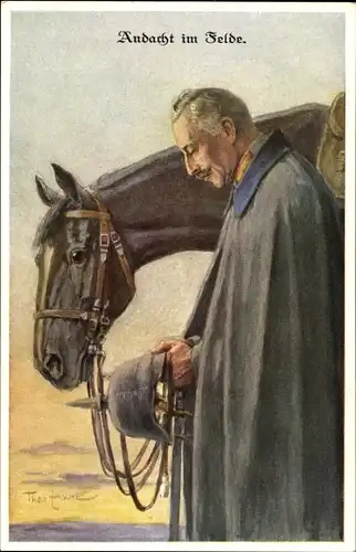 Künstler Ak Kaiser Wilhelm II., Andacht im Felde, Pferd, Gebet