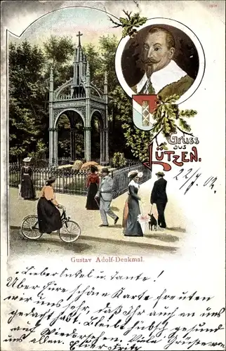 Ak Lützen im Burgenlandkreis, Gustav Adolf Denkmal, Portrait, Radfahrerin