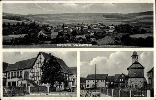 Ak Burghofen Waldkappel in Hessen, Dorfstraße, Gasthaus, Totalansicht