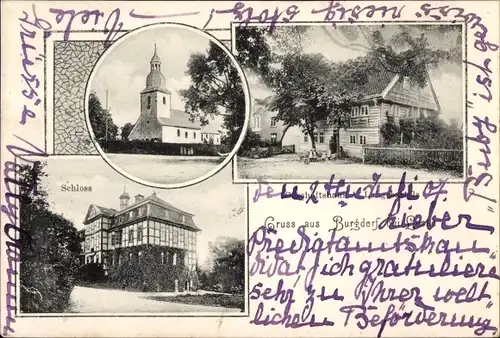 Ak Burgdorf Landkreis Wolfenbüttel, Geschäftshaus, Schloss, Kirche