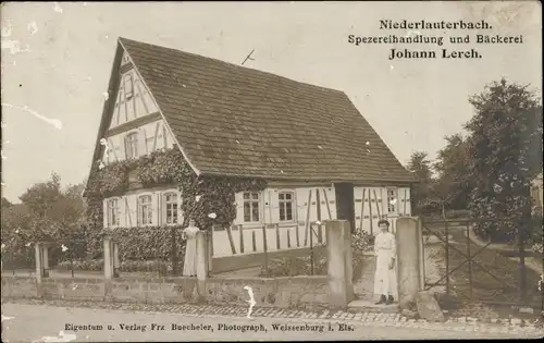 Ak Niederlauterbach Elsass Bas Rhin, Spezereihandlung und Bäckerei