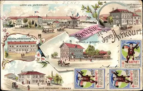 Litho Igney Avricourt Meurthe-et-Moselle, Bahnhof, Maison Printemps, Cafe Restaurant Henry, Prevot