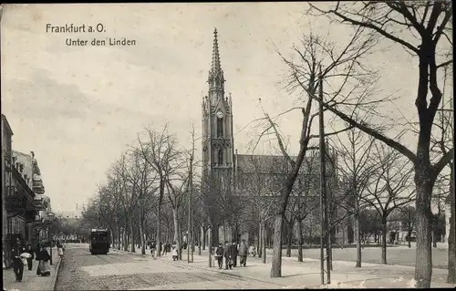 Ak Frankfurt an der Oder, Unter den Linden, Kirche