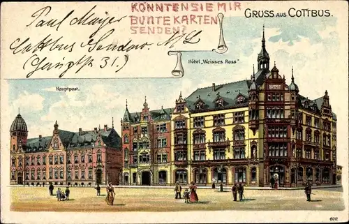 Litho Cottbus in der Niederlausitz, Hotel Weißes Ross, Hauptpost