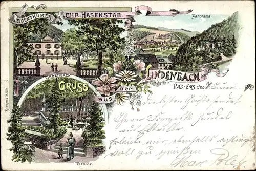 Litho Bad Ems an der Lahn, Gasthaus Lindenbach