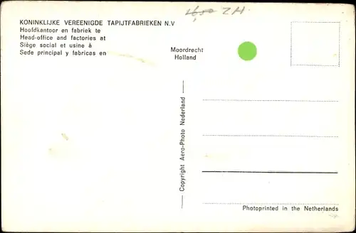 Ak Moordrecht Südholland Niederlande, Koninklijke Vereenigde Tapijtfabrieken, Hoofdkantoor