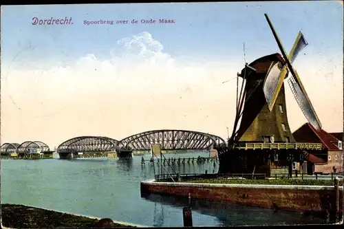 Ak Dordrecht Südholland Niederlande, Spoorbrug over de Oude Maas