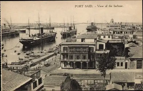 Ak Port Said Ägypten, Harbour, Schiffe