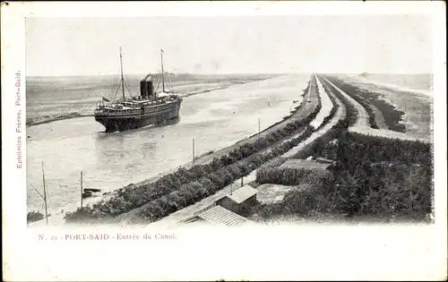 Ak Port Said Ägypten, Entree du Canal, Dampfer passiert den Suezkanal