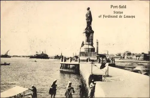 Ak Port Said Ägypten, Statue de Ferdinand de Lesseps