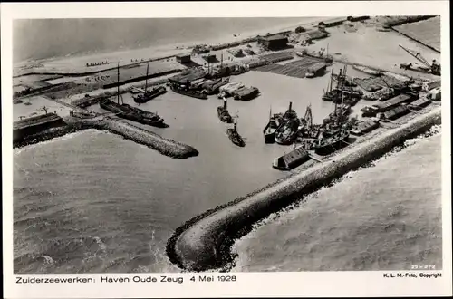 Ak Nordholland, Zuiderzeewerken, Haven Oude Zeug 4 Mai 1928, Luftbild