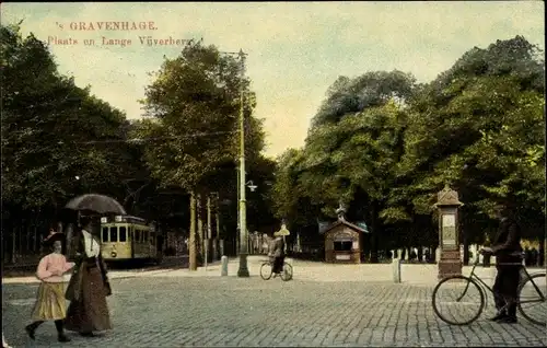 Ak 's Gravenhage Den Haag Südholland, Plaats en Lange Vijverberg, Straßenbahn