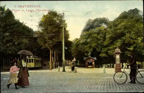 Ak 's Gravenhage Den Haag Südholland, Plaats en Lange Vijverberg, Straßenbahn