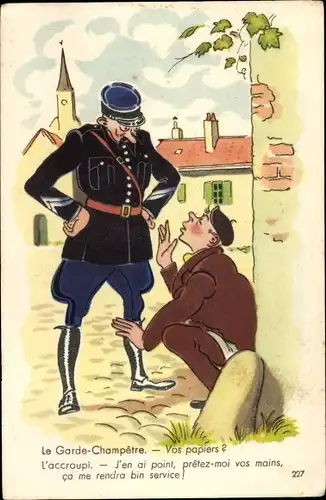 Ak Le Garde Champetre, Polizist kontrolliert einen Mann
