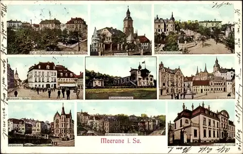 Ak Meerane in Sachsen, Kgl. Amtsgericht, Ferienkolonieheim, Bismarckplatz, Kaiserliches Postamt