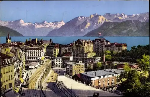 Ak Lausanne Kanton Waadt, Le Grand Pont et les Alpes