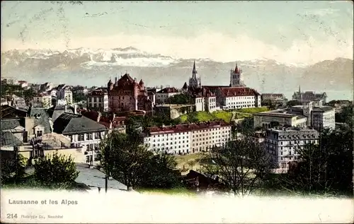 Ak Lausanne Kanton Waadt, Stadtbild mit Alpen