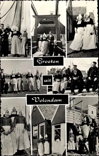Ak Volendam Nordholland Niederlande, Frauen, Männer und Kinder in Trachten