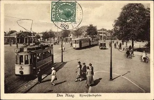 Ak Den Haag Südholland Niederlande, Rijswijkscheplein, Straßenbahnen