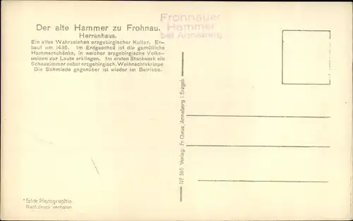 Ak Frohnau Annaberg Buchholz im Erzgebirge, Frohnauer Hammer, der alte Hammer, Herrenhaus