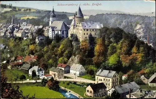 Ak Schwarzenberg im Erzgebirge Sachsen, Schloss und Kirche, Stadtansicht