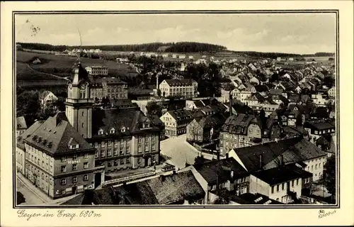 Ak Geyer im Erzgebirge Sachsen, Stadt vom Wachturm der Laurentiuskirche aus gesehen, Rathaus