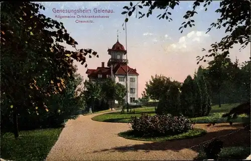 Ak Gelenau im Erzgebirge Sachsen, Genesungsheim Allg. Ortskrankenkasse Chemnitz, Park