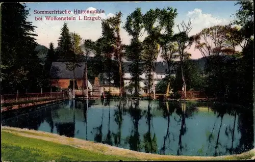 Ak Wolkenstein Erzgebirge, Hüttenmühle am Teich