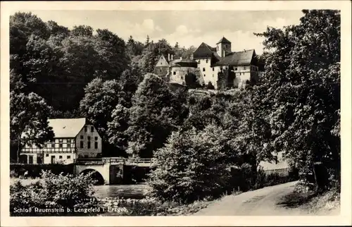 Ak Rauenstein Pockau Lengefeld Erzgebirge, Schloss Rauenstein, Fachwerkhaus, Brücke