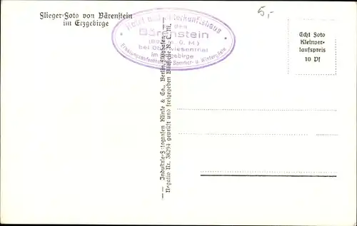 Ak Bärenstein Erzgebirge, Panorama mit Unterkunftshaus, Fliegeraufnahme, Klinke & Co 10732