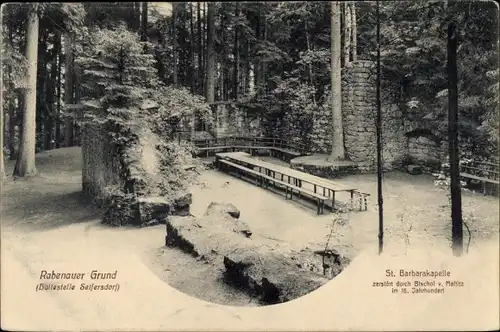 Ak Oelsa Rabenau, Rabenauer Grund, St. Barbarakapelle, Ruine