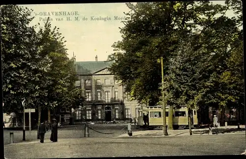 Ak 's Gravenhage Den Haag Südholland, Paleis van H.M. de Koningin Moeder, Straßenbahn