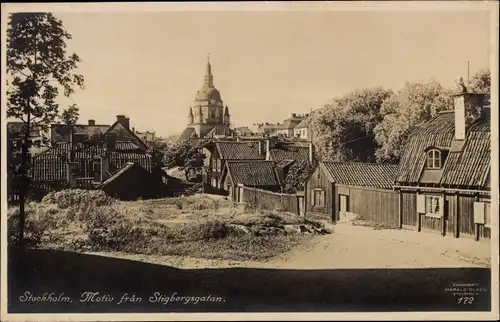 Ak Stockholm Schweden, Motiv frän Stigbergsgatan, Kirchturm, Alte Häuser