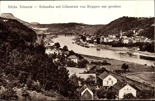 Ak Bad Schandau an der Elbe, Panorama mit Lilienstein, Blick von Krippen