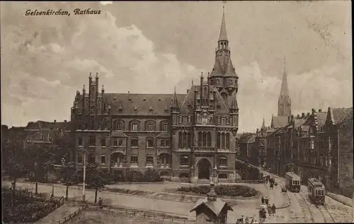 Ak Gelsenkirchen im Ruhrgebiet, Rathaus, Straßenbahn