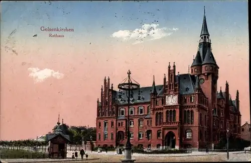 Ak Gelsenkirchen im Ruhrgebiet, Rathaus, Straßenlaterne