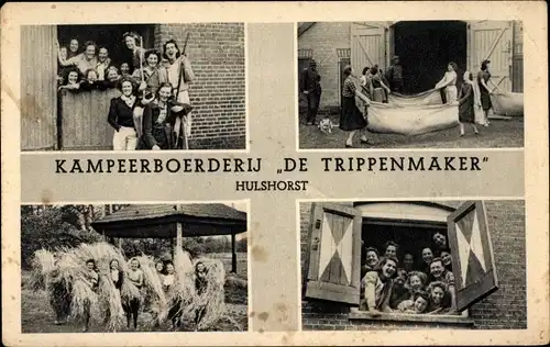 Ak Hoophuizen Hulshorst Gelderland, Kampeerboerderij De Trippenmaker, Heuernte, Gruppenbild