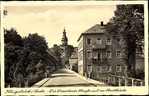 Ak Königsbrück in der Oberlausitz, Dresdener Straße, Stadtkirche