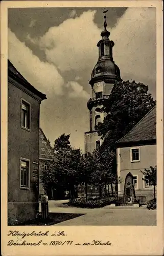 Ak Königsbrück in der Oberlausitz, Denkmal von 1870/71, evangelische Kirche