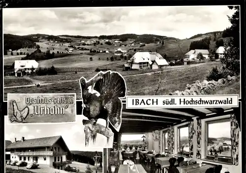 Ak Ibach im Schwarzwald, Gasthaus Urhahn, Inneres, Panorama vom Ort