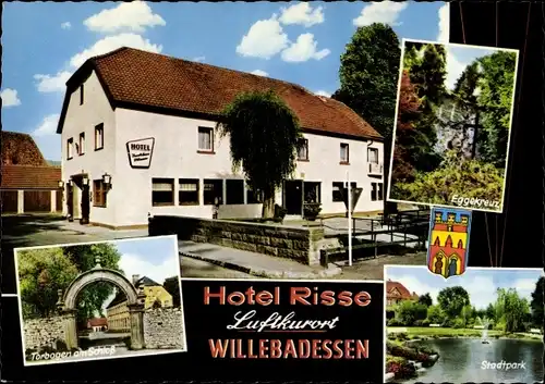 Ak Willebadessen in Westfalen, Hotel Risse, Torbogen, Wappen, Eggekreuz