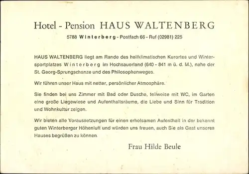 Ak Winterberg im Hochsauerlandkreis, Pension Haus Waltenberg, Außenansicht