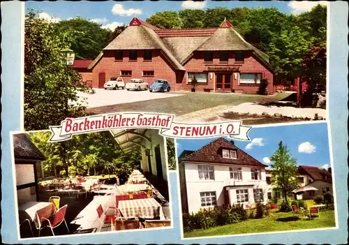 Ak Stenum Ganderkesee in Niedersachsen, Backenköhlers Gasthof, Inhaber A. Lange, Terrassenpartie