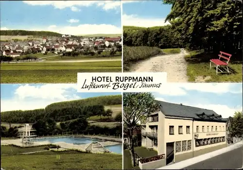 Ak Bogel im Taunus, Hotel Ruppmann, Freibad, Panorama vom Ort