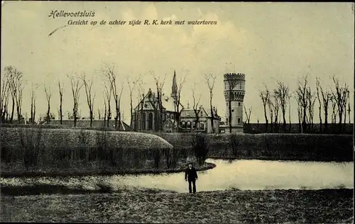 Ak Hellevoetsluis Südholland, R. K. Kerk met watertoren